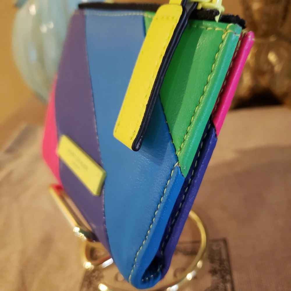 Kurt Geiger Striped Multicolor Colorblock Leather Wallet w/ Zip Compartments - Picture 4 of 9
